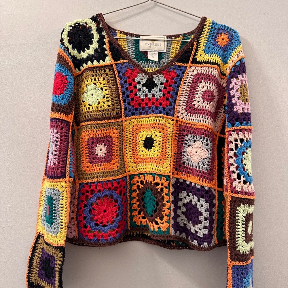 EXPRESS Tricot Vintage Crochet Sweater Top Small